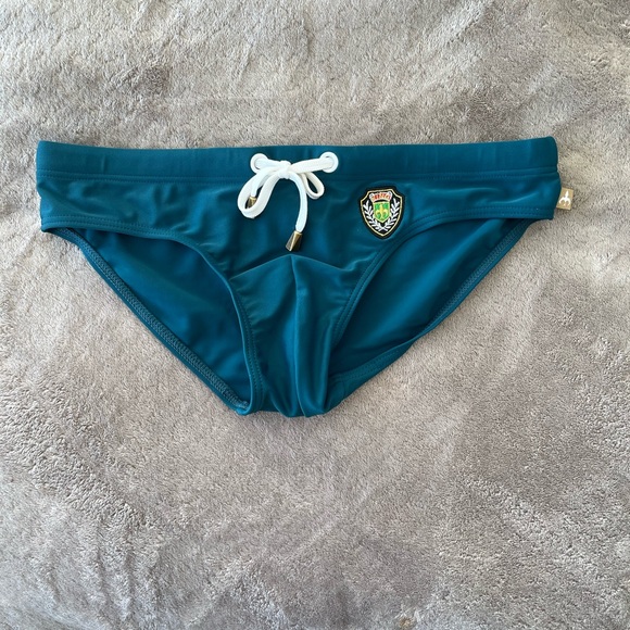 Men's Teal Swim Briefs with White Accents - Picture 3 of 6